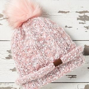 C.C Rose Banded Fleece-Lined Pom-Pom Beanie